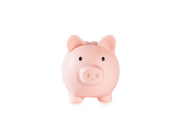 Pink piggy bank isolated on white background. The concept of money savings.