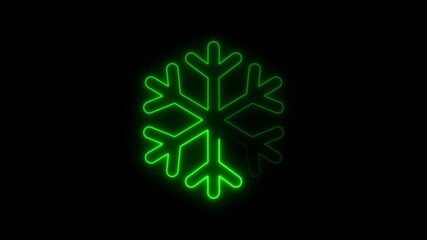 Animated green neon snowflake glowing against a black background with seamless loop for winter holiday season - Powered by Adobe