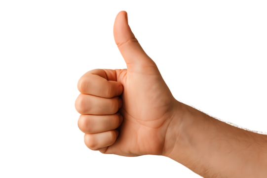 Realistic Hand Showing Thumbs Up OK Good Yes or Like Sign isolated on transparent background