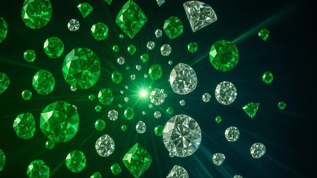 Fundo de v&iacute;deo abstrato preto com esmeraldas e diamantes &mdash; para projetos de design modernos

