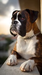 A Majestic Boxer Dog Gazing into the Distance at Sunset.