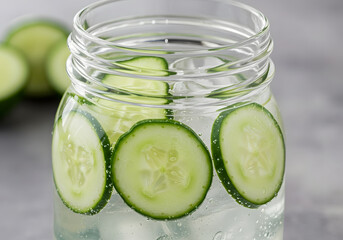 Cucumber infused water in glass jar