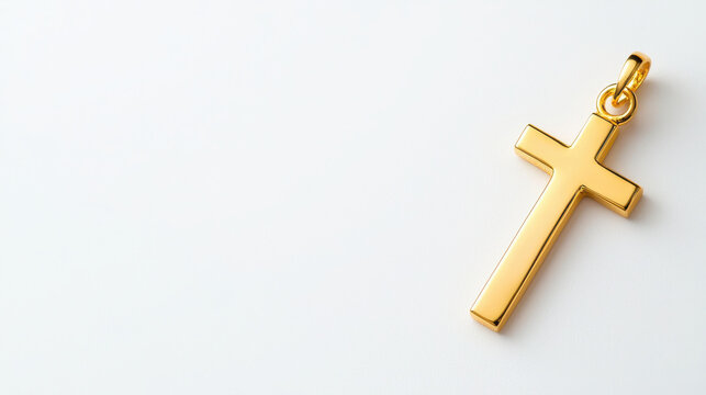 Elegant gold cross pendant, shining with polished finish, symbolizing faith and spirituality. Perfect for personal wear or as gift