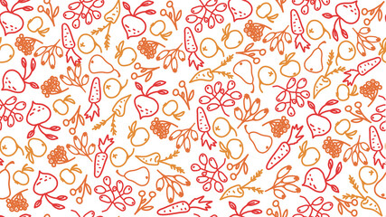 Contour pattern of various vegetables and fruits.