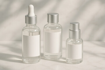 Three bottles of perfume are lined up on a counter