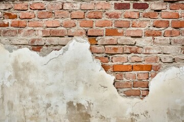 Weathered brick wall with peeling paint texture. AI generated