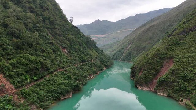 Aerial View of Vietnam&ndash;China Border Trail Along the Nho Que River in Ha Giang