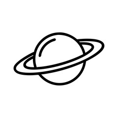 Saturn with rings, simple line art illustration, black and white, for science education