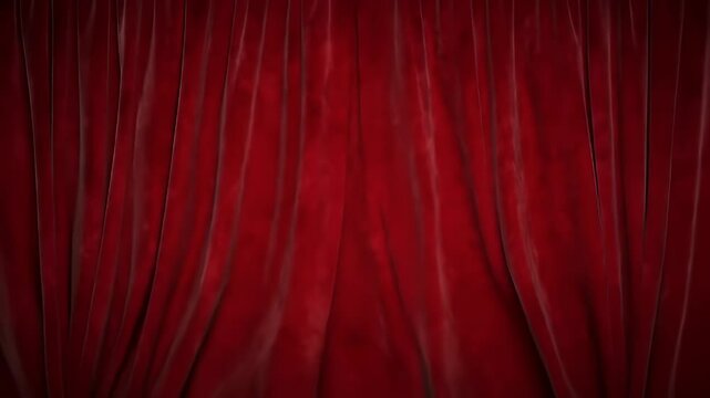 A seamless high-resolution animation of red velvet theatre curtains slowly parting to reveal a black screen background.