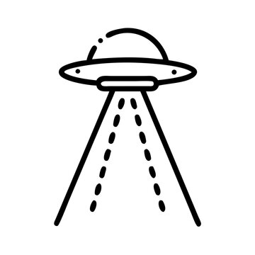 UFO Abduction, Line Art Illustration, Black and White, for Websites