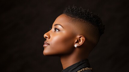Profile Of A Confident Person With Short Hair Against A Dark Background