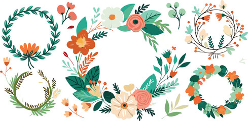 Elegant Floral Wreaths and Flower Elements Perfect for Wedding Invitations, Cards, and More