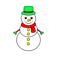 cute snowman cartoon line art coloring page vector illustration