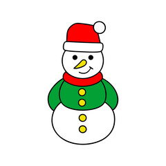 cute snowman cartoon line art coloring page vector illustration