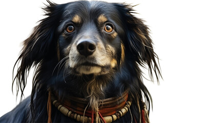 Black dog portrait with soulful eyes, brown-furred canine companion, majestic pet portrait, loyal furry friend closeup, isolated on transparent background.