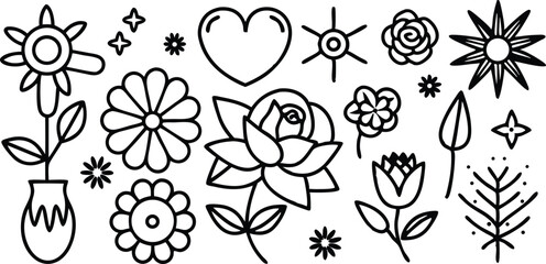 Collection of Lovely Hand-Drawn Flower Illustrations Roses, Daisies, and More