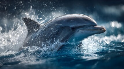 Fototapeta premium Dolphin leaping out of water, splash details and smooth curves