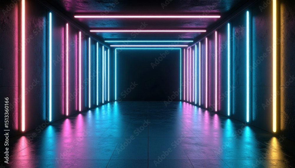 Canvas Prints abstract neon light installation: geometric patterns in dark room