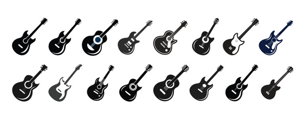 Guitar silhouette vector art illustration. Black music instrument rock, jazz silhouette. music band vector illustration icons set Vector design.