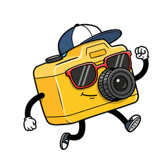 Happy Camera with Tiny Wings Flying in the Sky Vector