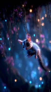 Enchanting Sugar Glider in a Magical Forest Night