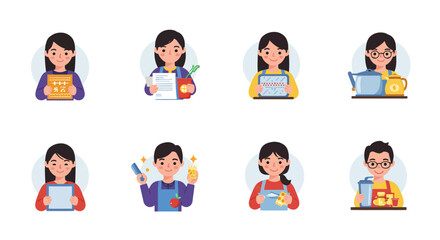 Cartoon Characters in Various Activities Cooking Reading and Serving Drinks