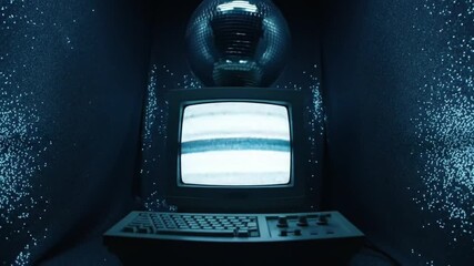 Retro Computer Setup with Disco Ball in Dark Room - Powered by Adobe