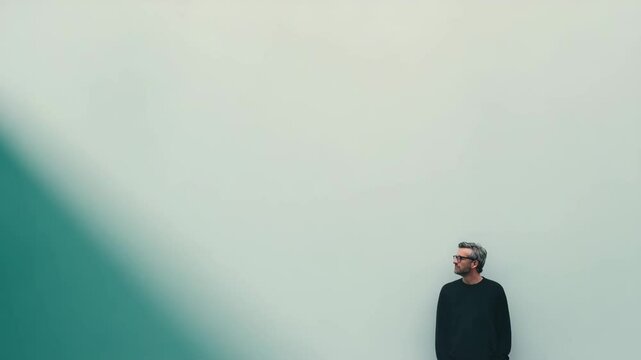 minimalist portrait of typography expert positioned on right side of frame