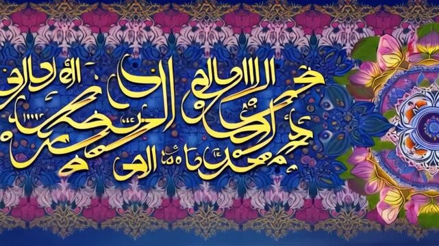 Memutar animasi 4K untuk Idul Adha yang menampilkan kaligrafi Arab yang elegan, lentera emas tergantung, dan mandala bunga rumit pada latar belakang biru yang kaya. Ideal untuk sambutan, generative AI