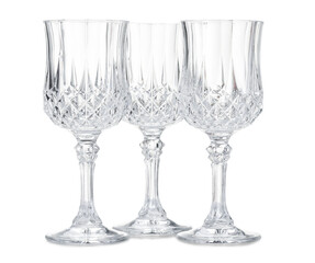 Three empty clean glasses isolated on white