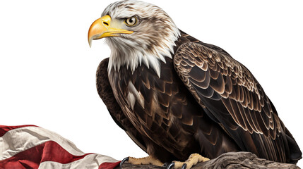 Bald eagle head and wings, American wildlife icon, powerful raptor portrait, freedom symbol nature image, isolated on transparent background.