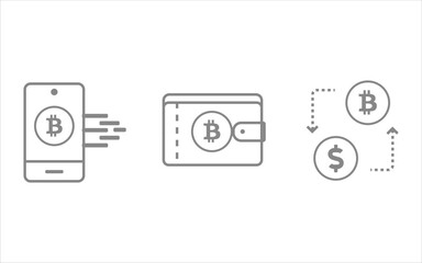 Cryptocurrency, blockchain, bitcoin mining, digital currency, bitcoin wallet icons for web and mobile phone. vector file without background