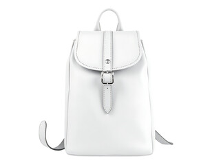 White Leather Backpack on Transparent Background