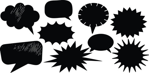 Collection of Hand-Drawn Speech Bubbles and Starburst Shapes for Comics, Design, and Presentations