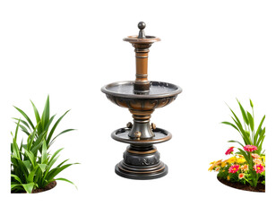 Elegant Bronze Fountain with Lush Floral Arrangements