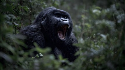 Mountain gorilla beating chest