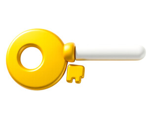 Golden 3D Cartoon Key for Access and Security
