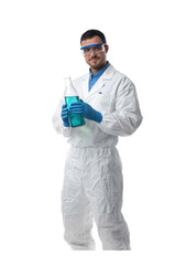 Full Length of Chemical Technician isolated on transparency background