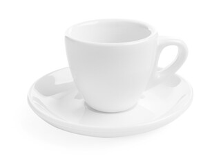 Empty coffee cup with saucer isolated on white