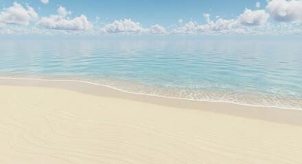 Fototapeta premium Serene Beach Scene Tranquil Ocean Waves Lapping on Pristine Sand Under a Sunny Sky