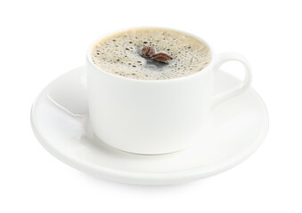 Aromatic coffee in cup isolated on white