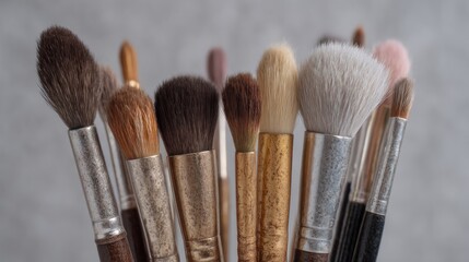 Fototapeta premium Professional makeup brushes arranged in a visually appealing composition offering a sense of artistry