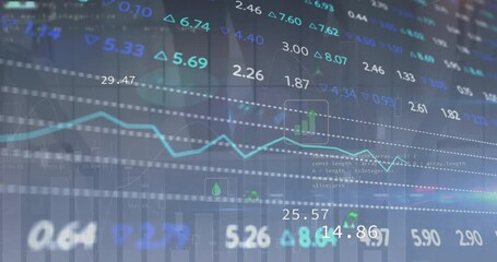 A 4K animated video showing financial data processing overlays on a businessman in a digital office space, representing technology, analytics, and global connectivity. - Powered by Adobe