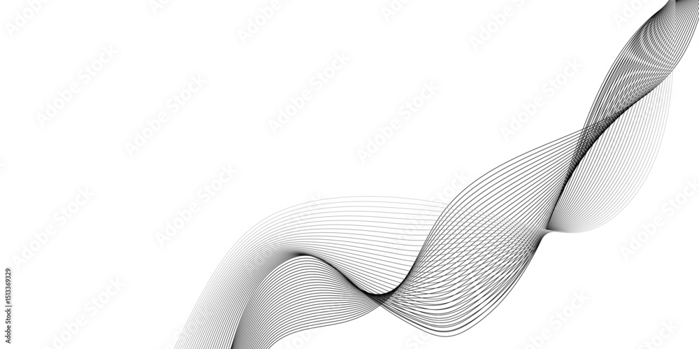 Poster Abstract modern gradient white and black wave line background, digital dynamic wave of particles. wave 3D line rendering, Wave with lines created using blend tool, digital frequency track equalizer. 