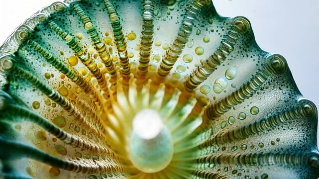 This video showcases a close-up view of a shell, revealing vibrant colors and textures. Perfect for nature lovers and art enthusiasts. Experience marine beauty. Generative AI