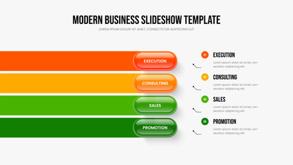 Corporate Briefing Four Step Infographic Frame Template. Market Overview 4 Option Diagram Slideshow Design. Modern Growth Presentation Layout Vector Illustration.