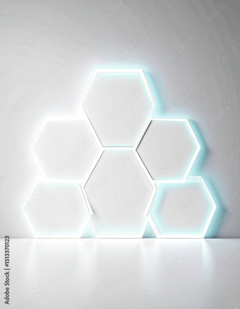 Sticker glowing cyan hexagons abstract digital background
