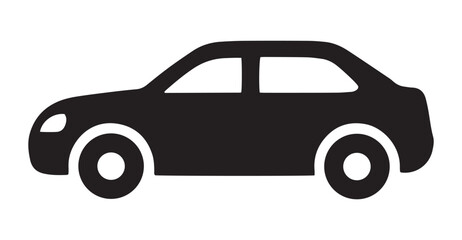 Black Sedan Car Silhouette Side View Icon. Four-Door Passenger Vehicle Profile Graphic.