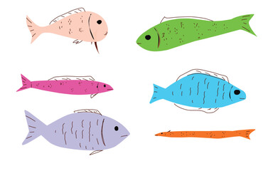 Naklejka premium group set fish with various color and shape illustration design 