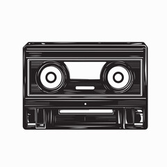 Cassette Tape Illustration Black and White Graphic Design Vector on white background.